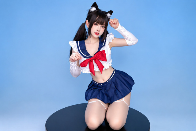 miko酱ww纯欲学妹COS:兽耳制服打造青春系二次元少女感