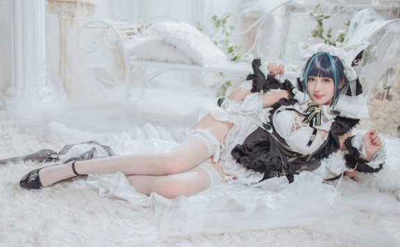 碧蓝航线白色白日梦的呢喃：羽生三未柴郡女仆高定级cos美学