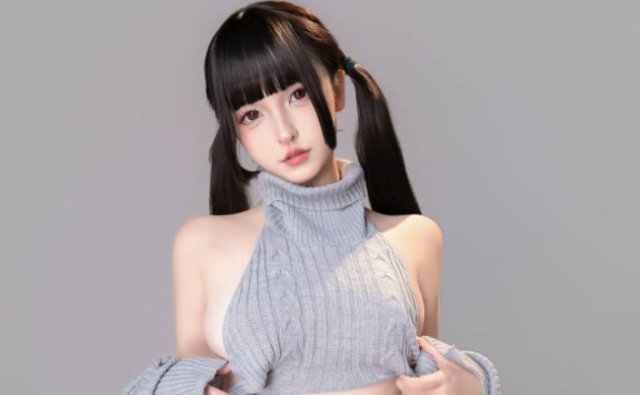 神楽坂真冬居家女友COS:灰色轨迹针织里的温柔与轻熟气质